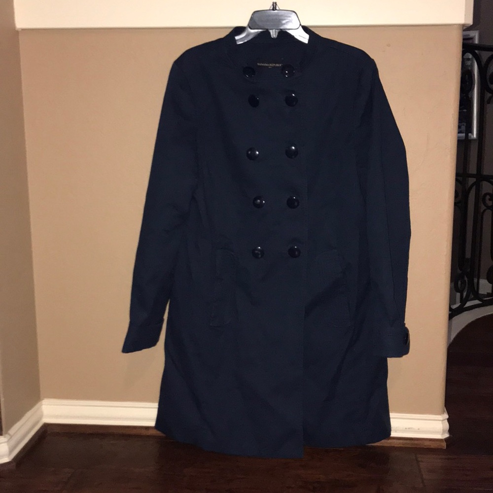 Dark blue mid length pea style coat